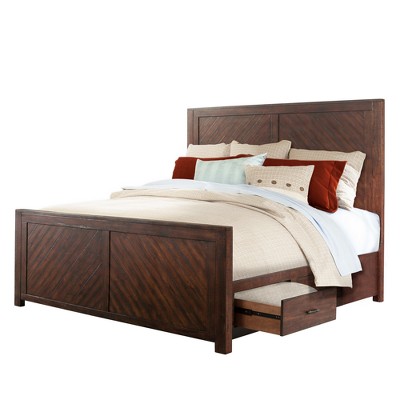 Rustic Walnut Queen Storage Bed with Drawers