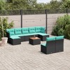 vidaXL 10 Piece Patio Sofa Set with Cushions Black and Blue Poly Rattan - 2 of 4