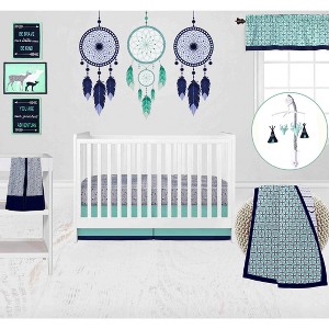 Bacati - Noah Mint Navy 10 pc Crib Bedding Set with 2 Crib Fitted Sheets - 1 of 4
