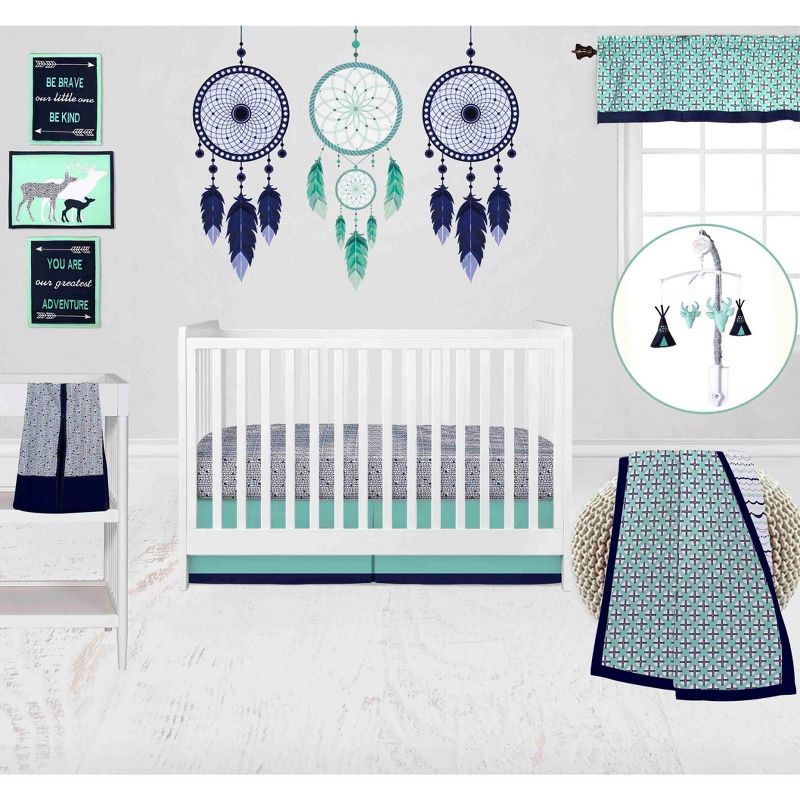 Bacati - Noah Mint Navy 10 pc Crib Bedding Set with 2 Crib Fitted Sheets, 1 of 12