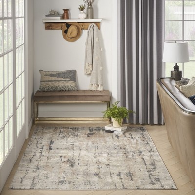Beige Grey Abstract Synthetic 5' x 7' Reversible Rug