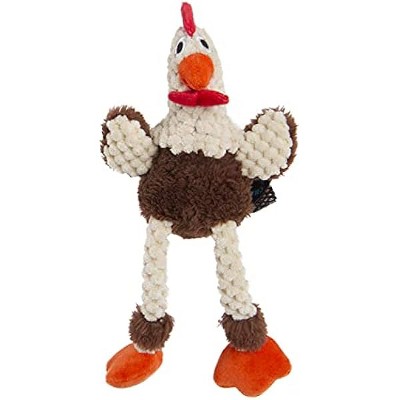 goDog Checkers Just for Me Skinny Rooster Squeaky Plush Dog Toy, Chew Guard Technology - Brown, Mini