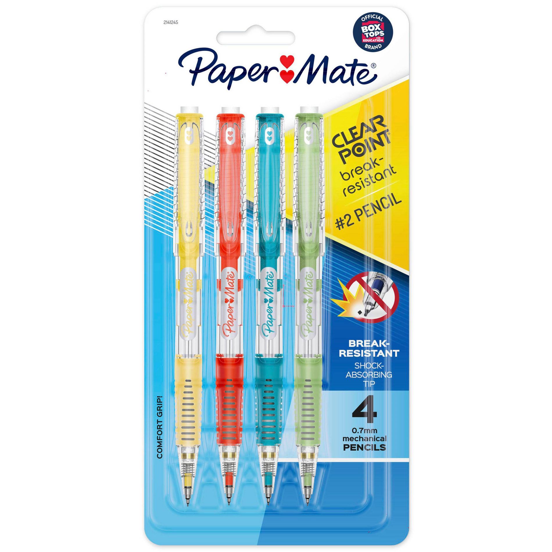 Paper Mate Clear Point 4pk #2 Mechanical Pencils 0.7mm Multicolored: Durable Erasable Lead Pencils with Erasers