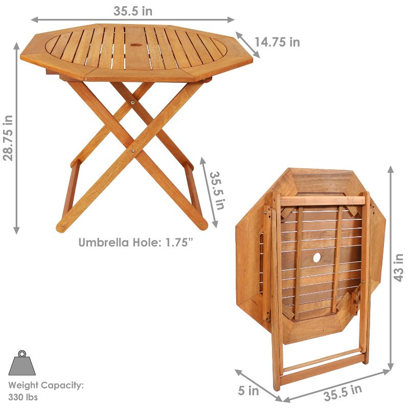 Sunnydaze Outdoor Meranti Wood with Teak Oil Finish Folding Octagon Patio Dining Table - 35" - Brown, 4 of 12