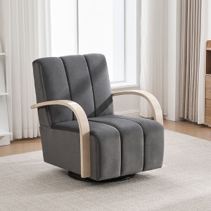 PAGED Swivel Accent Chair Channel Tufted Lounge Reading Chair with Solid Wood Armrests, Single Sofa Armchair for Living Room - 1 of 4
