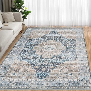 Machine Washable Area Rug Low Pile Non Slip Floor Carpet Vintage Distressed Flower Rug Soft Non Shedding Carpet for Kitchen Bedroom Living Room - 1 of 4