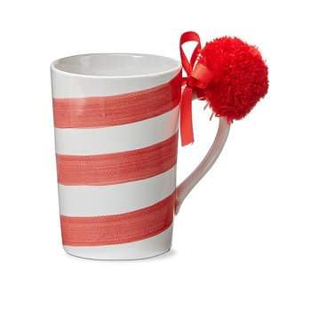 tagltd Candy Cane Red Stripe White Stoneware Dishwasher Safe Mug. 12 oz.
