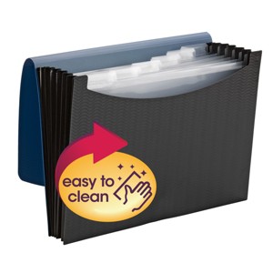Smead Poly Expanding File, 6 Dividers, Flap and Cord Closure, Letter Size, Wave Pattern Blue/Black (70872) - 1 of 4