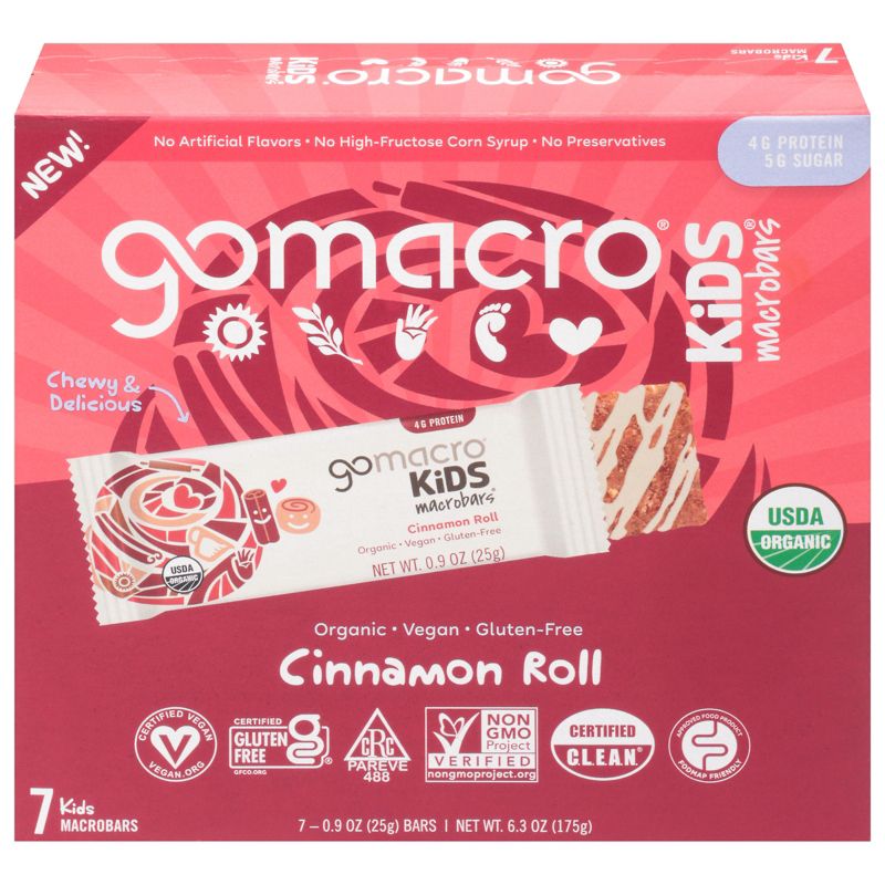 GoMacro Cinnamon Roll Kids Protein Bar - Case of 7/7 pack, 0.9 oz, 2 of 4
