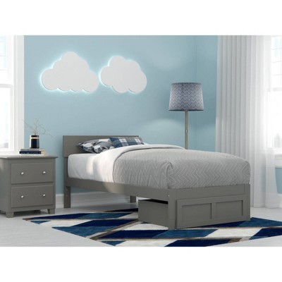 Boston Twin Grey Wood Bed with Foot Drawer