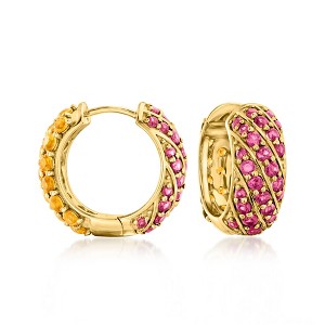 Ross-Simons 2.20 ct. t.w. Citrine and 1.90 ct. t.w. Rhodolite Garnet Reversible Hoop Earrings in 18kt Gold Over Sterling - 1 of 4