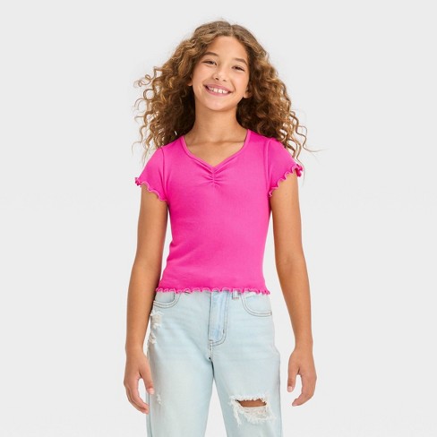 Girls' Short Sleeve Seamless Cinch Front Cropped Top - Art Class™ : Target