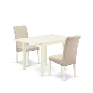 HomeStock 3-Piece Linen White Finish Solid Wood Top Dining Table Set - 1 of 4