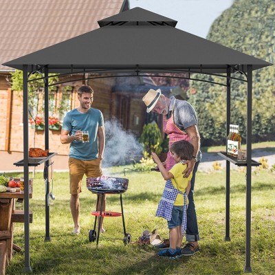 Gray 8' x 5' BBQ Grill Gazebo with Vented Canopy and Shelves