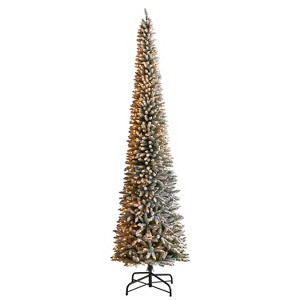 12ft. Flocked Pencil Artificial Christmas Tree with 1000 Clear Lights & 1819 Branches – Towering Winter X-Mas Showpiece - 1 of 4