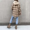 Coolmee Women's Plaid Shacket Jacket Long Sleeve Fleece Hooded Jackets Fall Winter Warm Coat - 3 of 4
