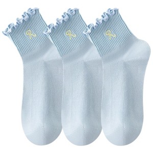 Anna-Kaci 3-Pack Women's Crew Socks with Ruffle Lettuce Edge Trim and Delicate Embroidered Detail - 1 of 3