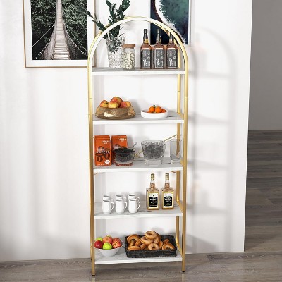 Arched Bookshelf, 5-Tier Open Bookshelf, Modern Bookcase Storage Shelves with Metal Frame