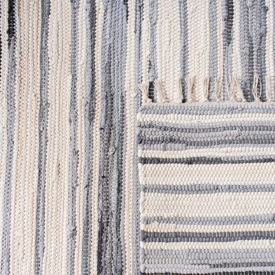 Handmade Square Flat-Woven Striped Wool-Cotton Rug in Gray - 4' x 4'