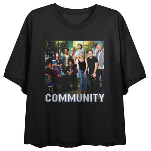 Community Group Short Crew Neck Short Sleeve Women’s Black Crop Top - image 1 of 3