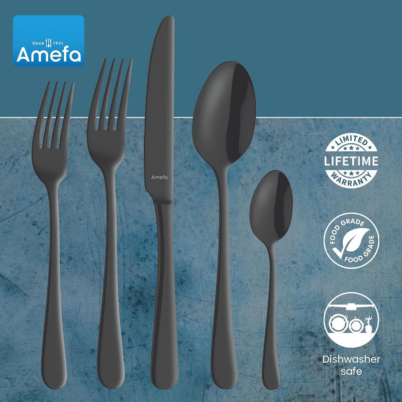 Amefa Austin Black 20-Piece Premium 18/0 Stainless Steel Flatware Set, Satin Black Finish, Silverware Set Service for 4, Rust Resistant Cutlery, 5 of 7