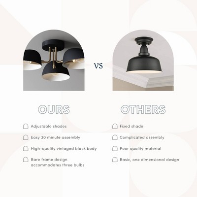 Argo Black and Brass 3-Light Semi Flush Mount Ceiling Fixture