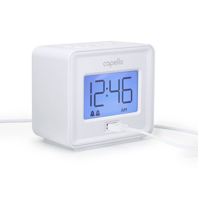 Capello - Dual Alarm Clock with USB Phone Charger - White