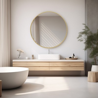 SEVOBAL Decorative Wall Mirrors Circular Wall Accent Mirror Stylish Resistant Frame Elegant Design For Multi Room, Gold, 30"*0.7"*30"