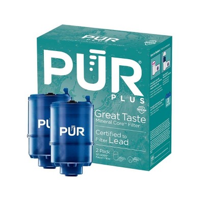 PUR PLUS 2pc Replacement Faucet Mount Water Filter: Filters Mercury, Lead, Microplastics, Chlorine, Blue, 30-Day Warranty