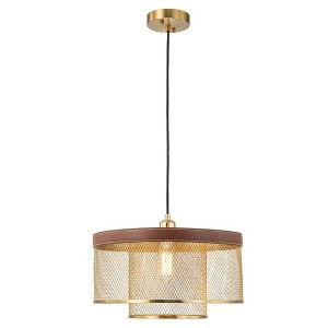 C Cattleya 16-inch 1-Light Brass Gold Mesh Pendant Light with Leather Accent - 1 of 4