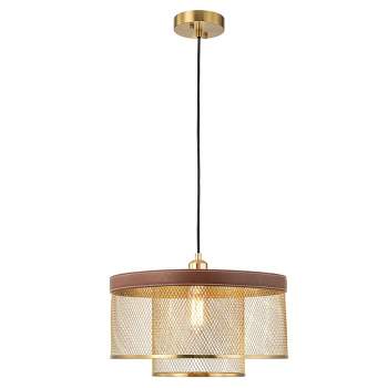 C Cattleya 16-inch 1-Light Brass Gold Mesh Pendant Light with Leather Accent