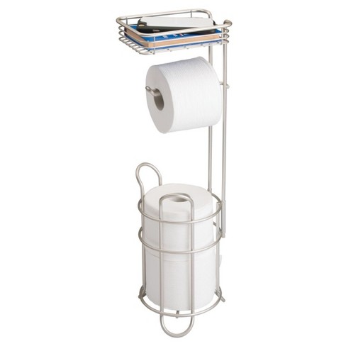 Free Standing Toilet Paper Holder Stand, Bathroom Toilet Tissue Paper Roll  Storage Holder with Shelf and Reserve for Bathroom Storage Holds Wipe,  Mobile Phone, Mega Rolls, Black