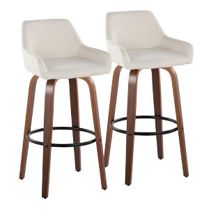 Set of 2 30" Fixed-Height Barstools with Wood Legs, Round Metal Footrest, and 360¡ã Swivel for Kitchen - 1 of 4