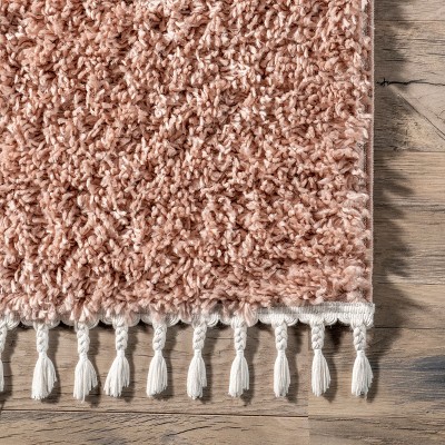 Plush Pink Braided Tassel Shag Rug 4' x 6' - Easy Care Synthetic