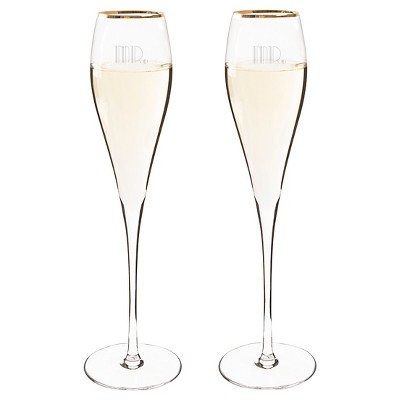 2ct Mr. & Mr. Gatsby Gold Rim Champagne Flutes