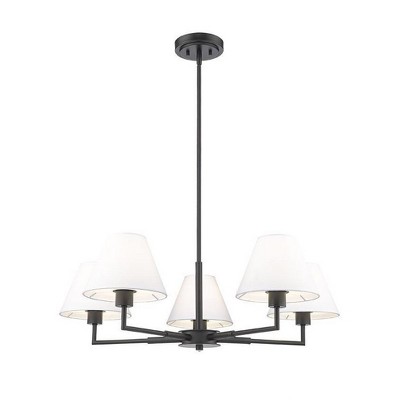 Matte Black 5-Light Chandelier with White Fabric Shades