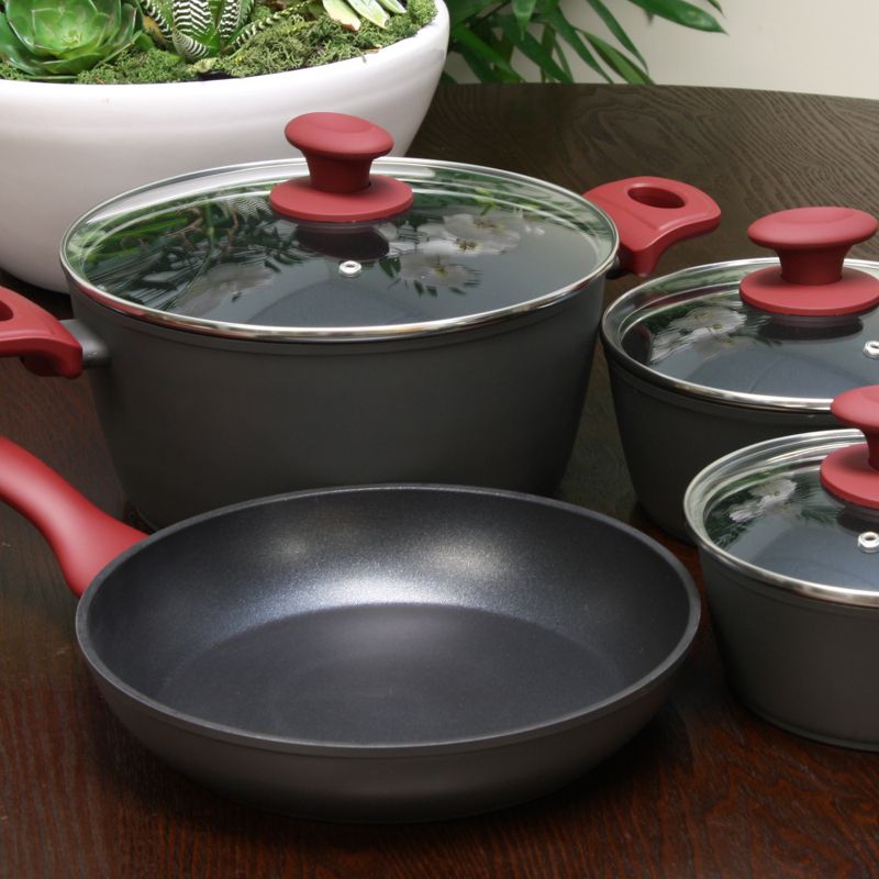 Gibson Home Marengo 7 piece  Forged Aluminum Nonstick with Xylan Plus Interior Cookware Set with Red Handle and Matte Grey Exterior, 2 of 5