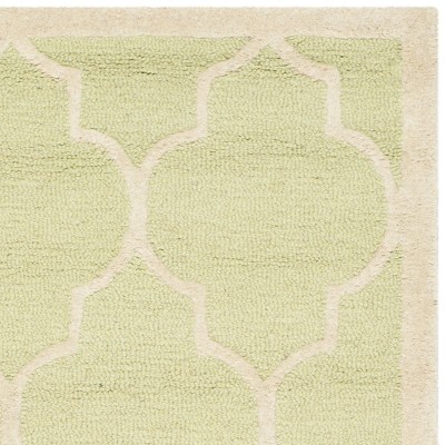 Ivory and Light Green Hand-Tufted Wool Round Rug