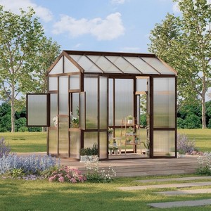 Wooden Greenhouse for Outdoors, Cedar Frame Polycarbonate Walk-In Greenhouse with Roof Vent, Durable Wood Greenhouse for Garden or Backyard - 1 of 4