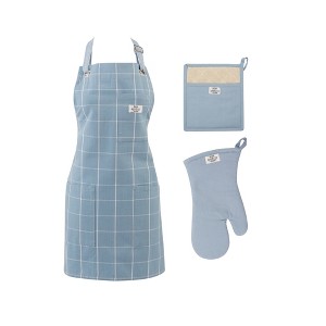 Design Imports Apron, Oven Mitt & Potholder Kitchen Set/3, Dusty Blue - 1 of 4