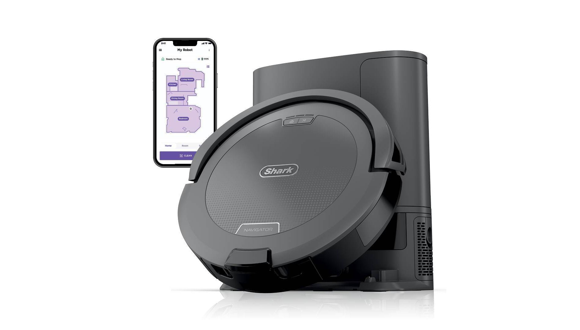 Shark Navigator Robot Vacuum and Self-Empty Base with Bagless, 60-Day Capacity and SmartPath Navigation RV2120AE