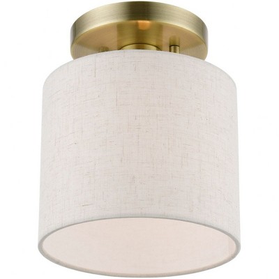 Antique Brass Petite Drum Semi-Flush Mount Light