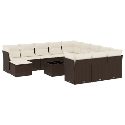 vidaXL 13 Piece Patio Sofa Set with Cushions - Brown and Cream With Table