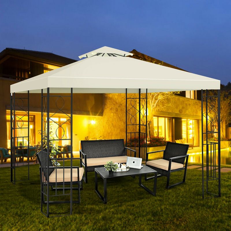 Costway 2 Tier 10'x10' Patio Gazebo Canopy Tent Steel Frame Shelter Awning, 4 of 8