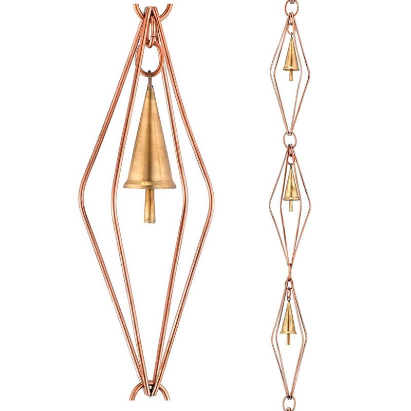 8.5ft Pure Copper Diamond Rain Chain with Bell - Good Directions, 3 of 9
