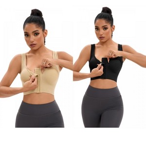 INSPIRE CHIC 2 Pcs Women's Front Closure Full Support Workout Wirefree Padded Sports Bras - 1 of 4