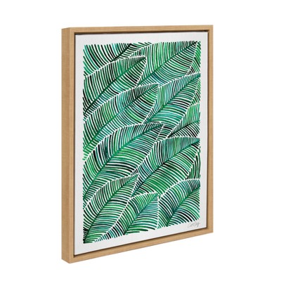 Tropical Leaves Watercolor Canvas Print with Natural Frame