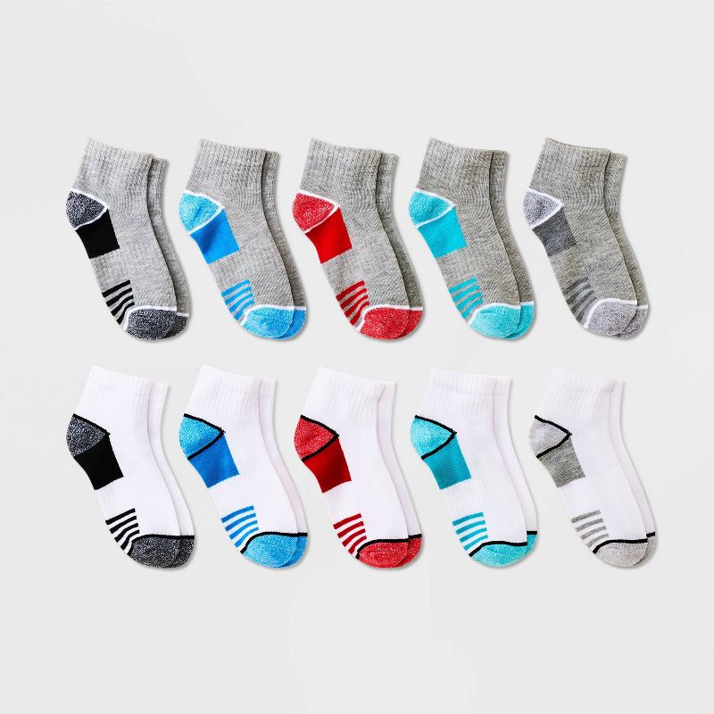 Boys' 10pk Striped Lightweight Ankle Socks - Cat & Jack™ Gray/White, 1 of 5