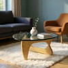 HomeRoots 54" Clear and Natural Glass and Wood Triangle Abstract Coffee Table - 2 of 4