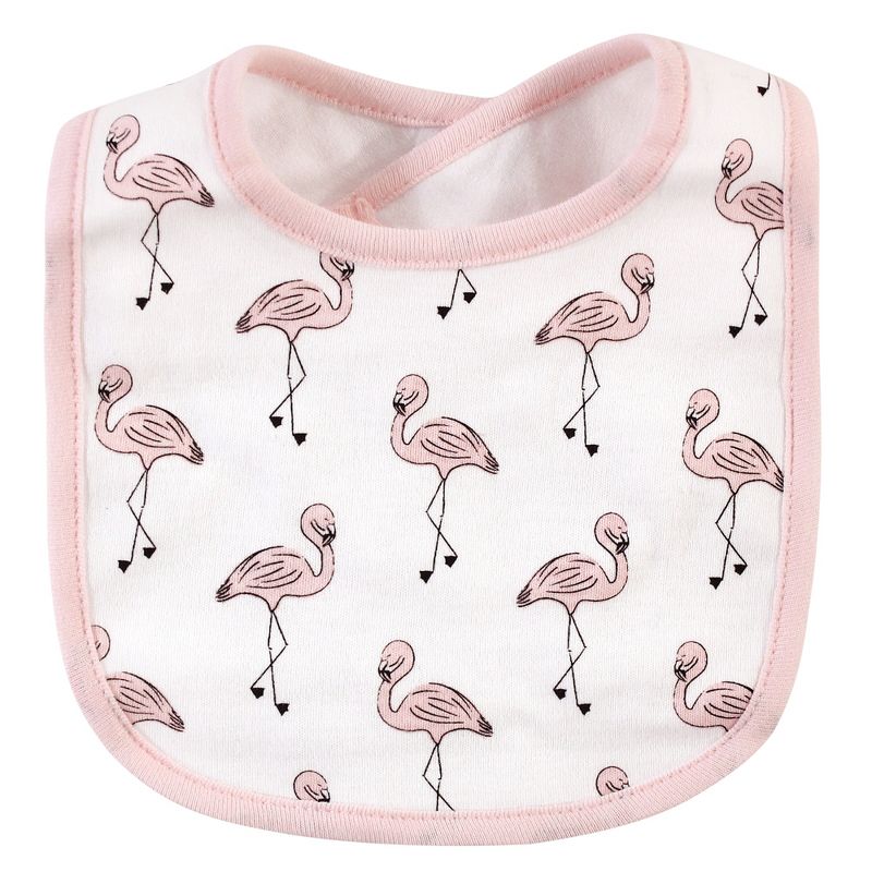 Hudson Baby Infant Girl Cotton Bib and Headband Set 5pk, Painted Flamingo, One Size, 3 of 8